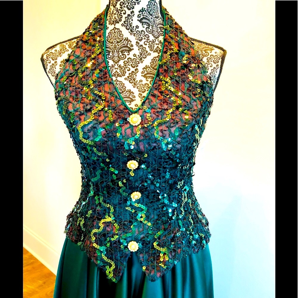 Classic silhouette timeless style ballgown prom Emerald SEQUINS & SATIN halter